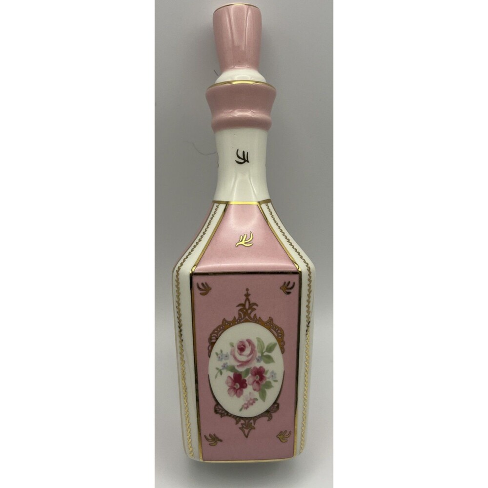 Vintage Simply Shabby Chick Pink Rose Porcelain Perfume Bottle 8x2.5 in